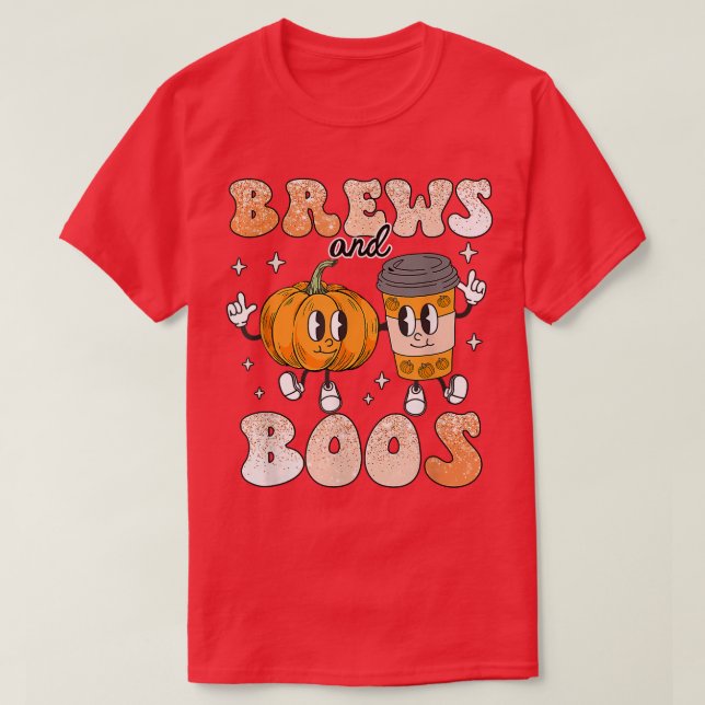 Brews & Boos Niedlich Fall Kaffee Lover Hallowee T-Shirt (Design vorne)