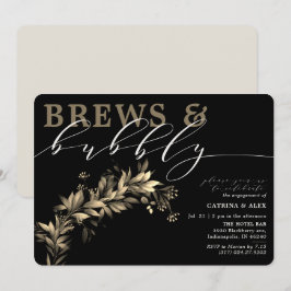Brews bubbly Black Beig Greenery Engagement Party Einladung
