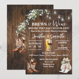 Brews & Wine bevor ich Western Brautparty mache Einladung