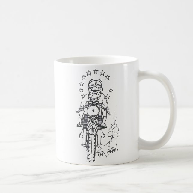 Brexit Hund, der Europa auf Motorrad beide Seiten Kaffeetasse (Rechts)