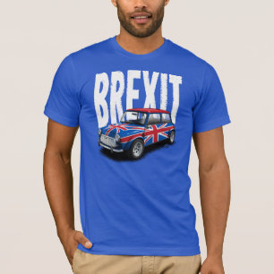 Brexit klassisches Miniauto auf blauem T - Shirt