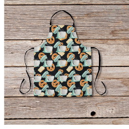 Brezel, Brot und Mixer schwarz Schürze