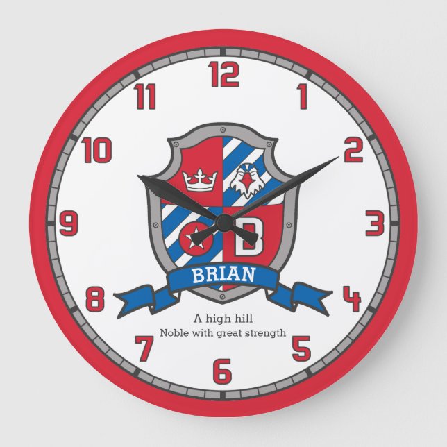 Brian Name bedeutet heraldry Schild Letter B Vogel Große Wanduhr (Vorderseite)