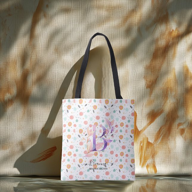 Brianna's Floral Monogram Tasche Festive Pattern - (Von Creator hochgeladen)