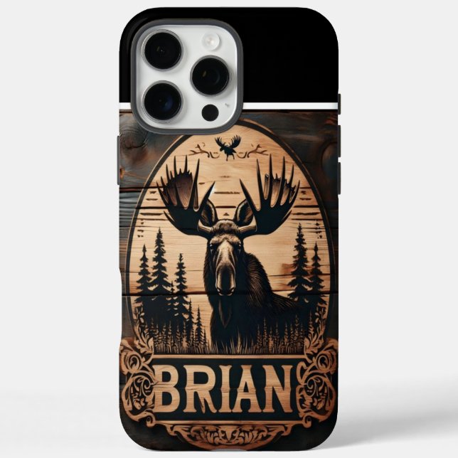 Brian's Elch-Holzschild iPhone 16 Pro Max Hülle (Rückseite)