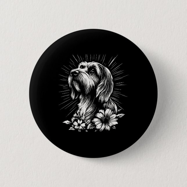 Briard Dog Lover Retro Style Tattoo Button (Vorderseite)
