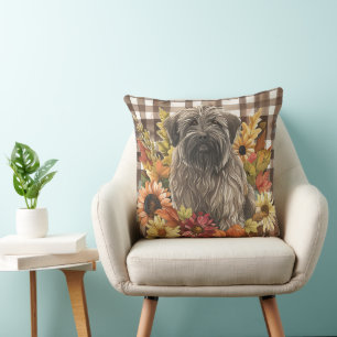 Briard Hund Herbst Aquarell Blumen Kissen