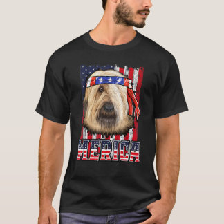 Briard Merica 4. Juli Hunde Patriotische Flagge T-Shirt