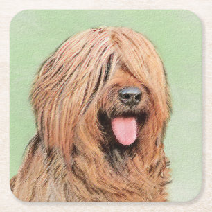 Briard Painting - Niedliche Original Dog Art Rechteckiger Pappuntersetzer