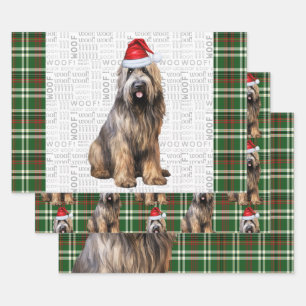 Briard Shepherd Christmas Dog Green Kariert Geschenkpapier Set