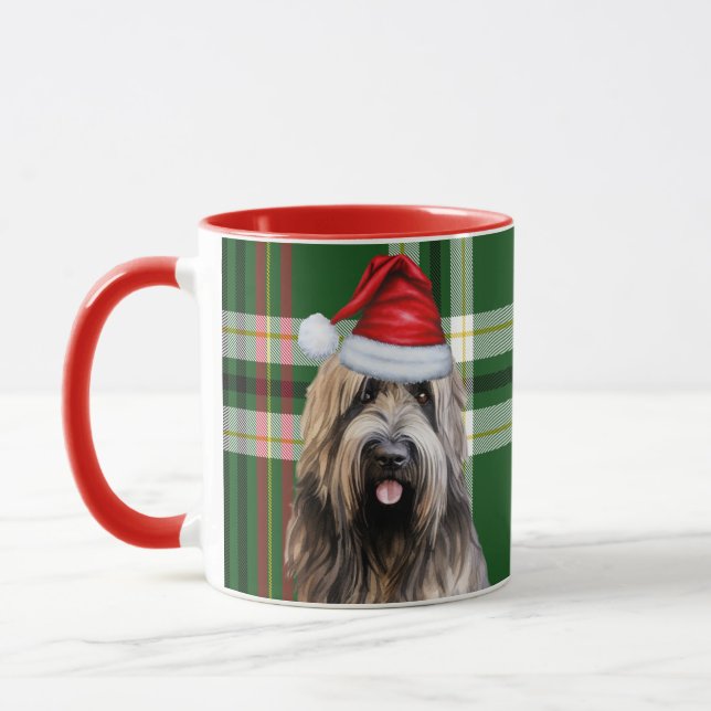Briard Shepherd Dog Green Holiday Kariert Weihnach Tasse (Links)