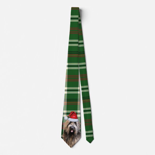 Briard Shepherd Dog und Green Kariert Christmas Krawatte (Vorderseite)