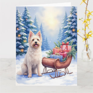 Briard Vintage-Schlitten Winter Weihnachtskunst Karte