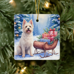 Briard Vintage-Schlitten Winter Weihnachtskunst Keramikornament