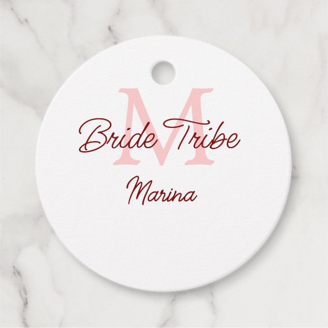 Bribe Stamm Monogramm rotes Brautparty einfache Mi Geschenkanhänger (Vorderseite)