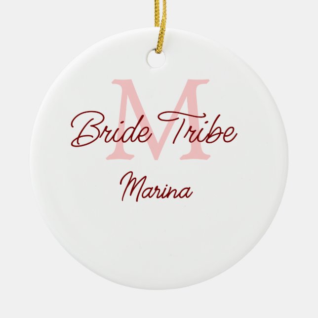 Bribe Stamm Monogramm rotes Brautparty einfache Mi Keramik Ornament (Vorne)
