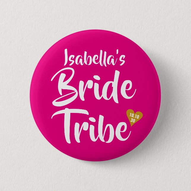 Bribe Tribe Gold Date Herz Personalisiert Button (Vorderseite)