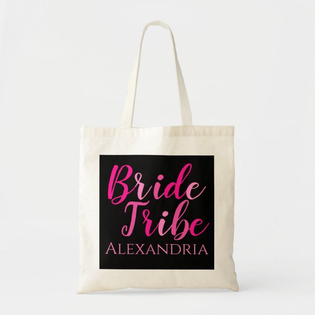 Bribe Tribe Junggeselinnen-Abschied Hot Pink Black Tragetasche (Vorne)