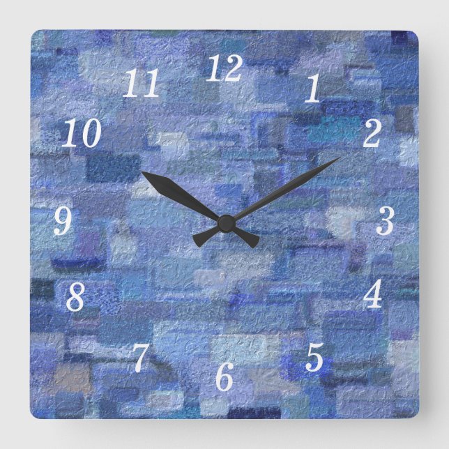 Brick Abstrakt Winter Blues Wall Clock Quadratische Wanduhr (Vorderseite)