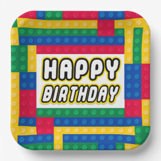 Brick Builder Birthday 9" paper plate Pappteller