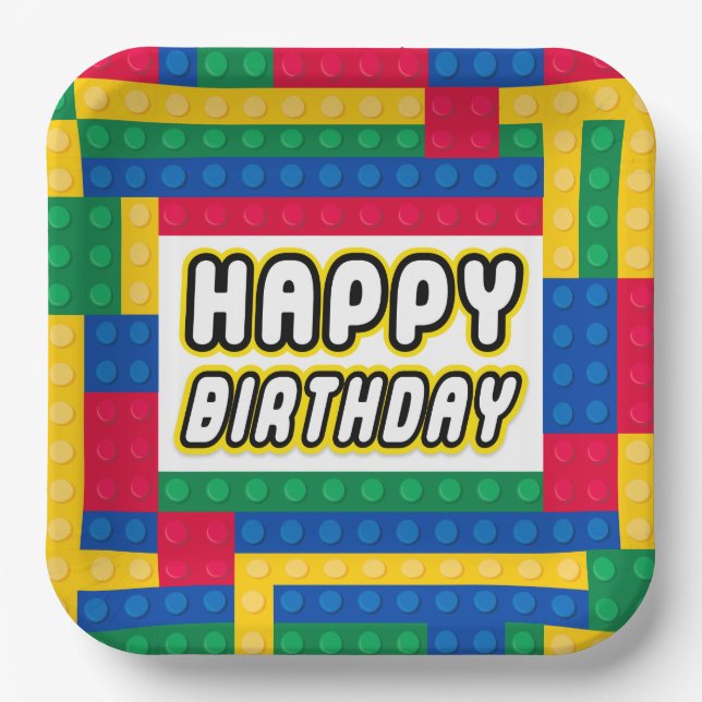Brick Builder Birthday 9" paper plate Pappteller (Vorderseite)