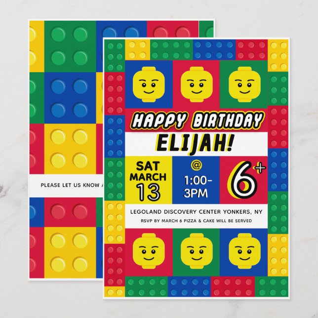 Brick Builder Block Mann anpassbare Einladung (Vorne/Hinten)