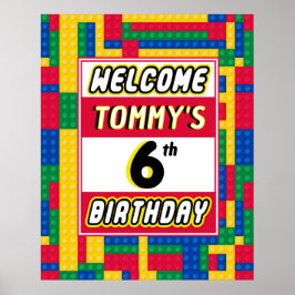 Brick Builder Customizable Birthday Party Welcome  Poster