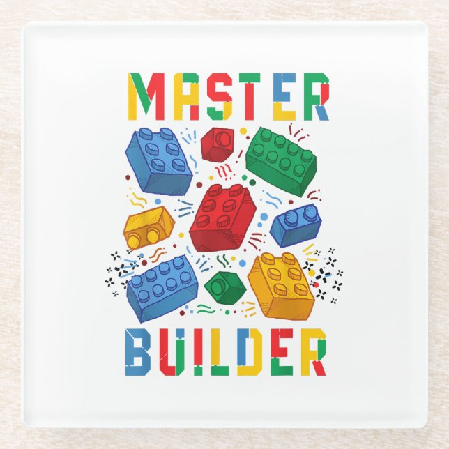 Brick Builder Funny Blocks Gebäude Master Builder Glasuntersetzer (Vorderseite)