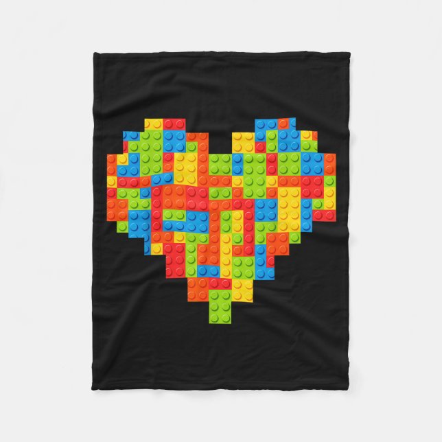 Brick Builder Herz Valentinstag Block Bau Mast Fleecedecke (Vorderseite)