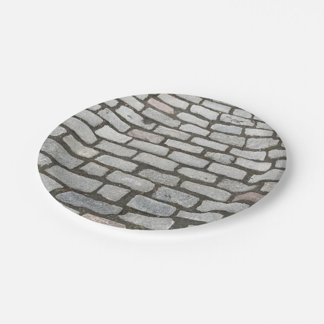 Brick Cobblestone Street Pathway Naturofotografie Pappteller (Schrägansicht)