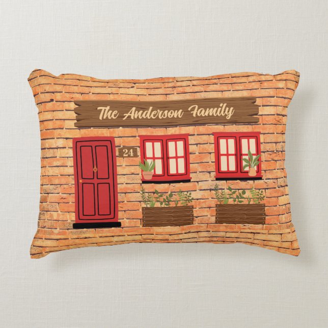 Brick House mit benutzerdefiniertem Text an der ro Dekokissen (Vorderseite)