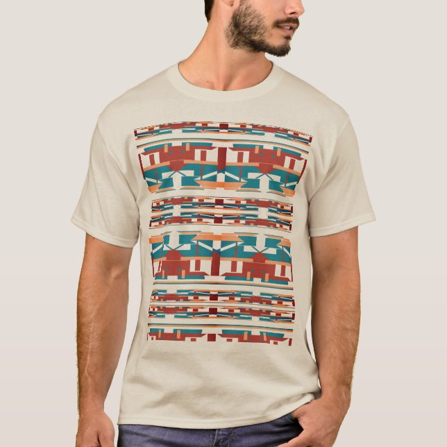 Brick Red Coral Türkis Südwest Look Design T-Shirt (Vorderseite)