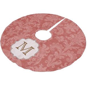 Brick Red Damask Lace Monogram Initial Tree Skirt Polyester Weihnachtsbaumdecke