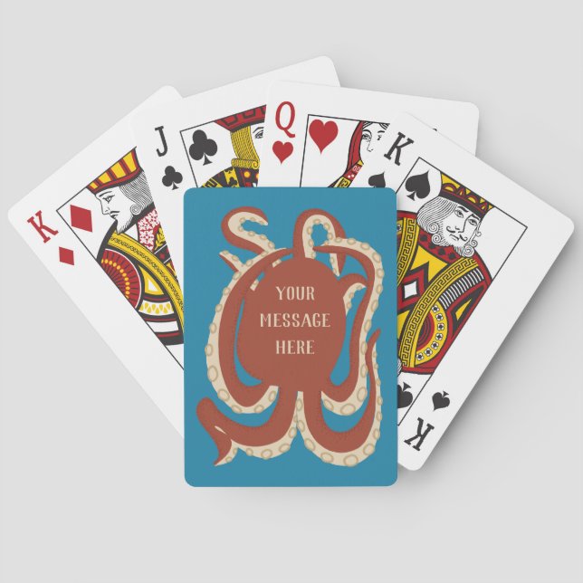 Brick Red Octopus Ihre Nachricht Grafik Spielkarten (Rückseite)