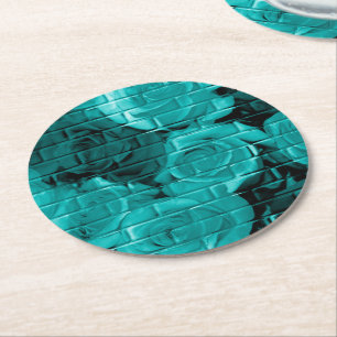 Brick Rose-03-Aquamarin-Round-Party-Untersetzer Runder Pappuntersetzer
