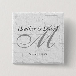 Brick Wall Calligraphy Script Monogram Wedding Button