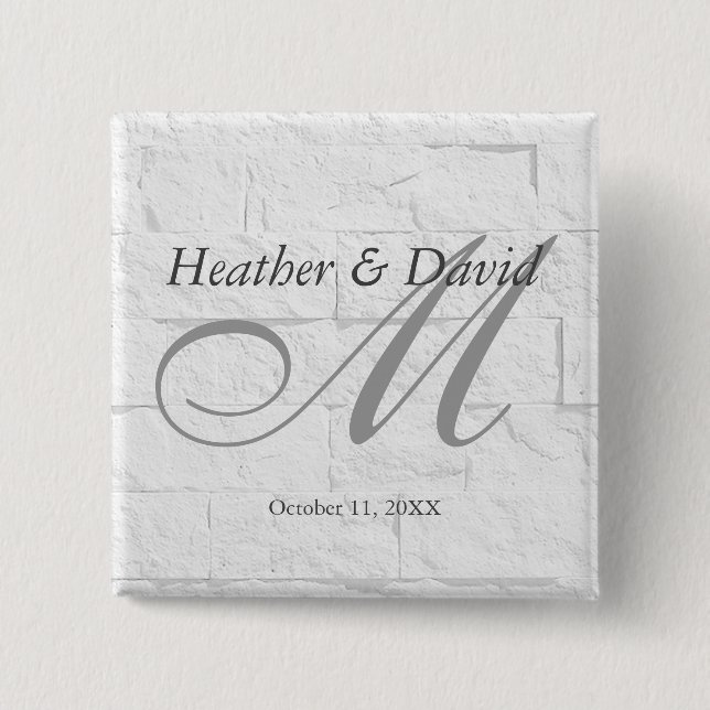 Brick Wall Calligraphy Script Monogram Wedding Button (Vorderseite)