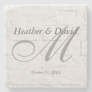 Brick Wall Calligraphy Script Monogram Wedding Steinuntersetzer