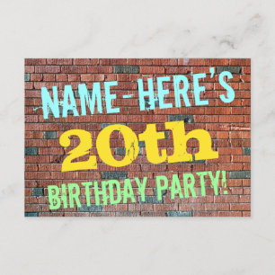 Brick Wall Graffiti 20. Geburtstag + Name Einladung