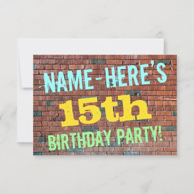Brick Wall Graffiti Inspiriert 15. Geburtstag + Na Einladung (Vorderseite)