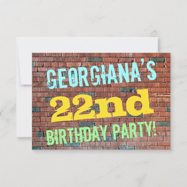 Brick Wall Graffiti Inspiriert 22. Geburtstag + Na Einladung (Vorderseite)