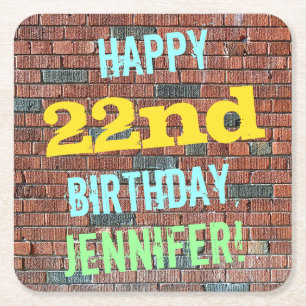 Brick Wall Graffiti Inspiriert 22. Geburtstag + Na Rechteckiger Pappuntersetzer