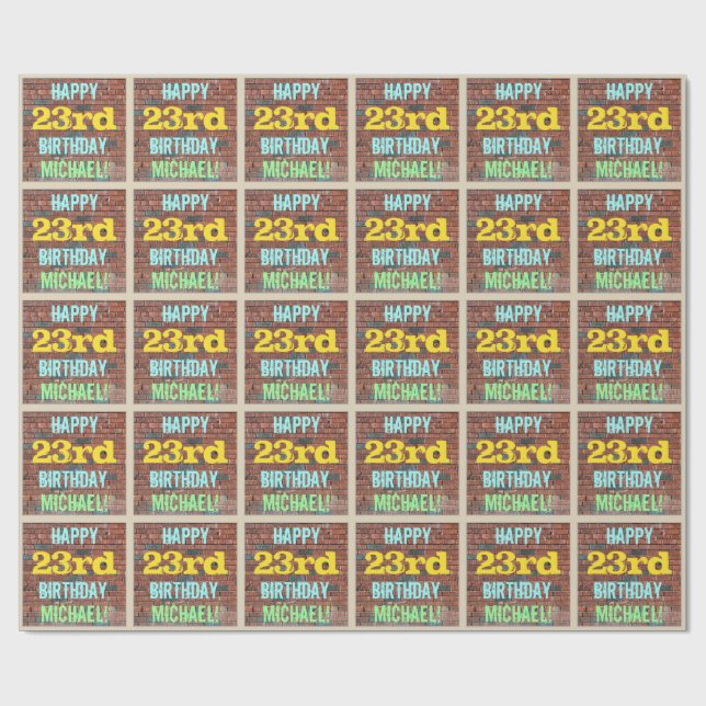 Brick Wall Graffiti Inspiriert 23. Geburtstag + Na Geschenkpapier (Flach)