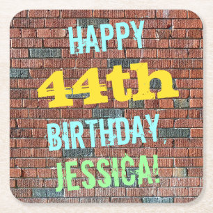 Brick Wall Graffiti Inspiriert 44. Geburtstag + Na Rechteckiger Pappuntersetzer