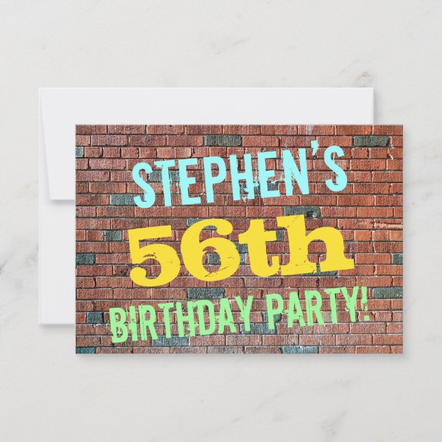 Brick Wall Graffiti Inspiriert 56. Geburtstag + Na Einladung (Vorderseite)