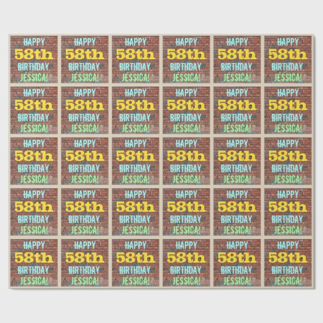 Brick Wall Graffiti Inspiriert 58. Geburtstag + Na Geschenkpapier (Flach)