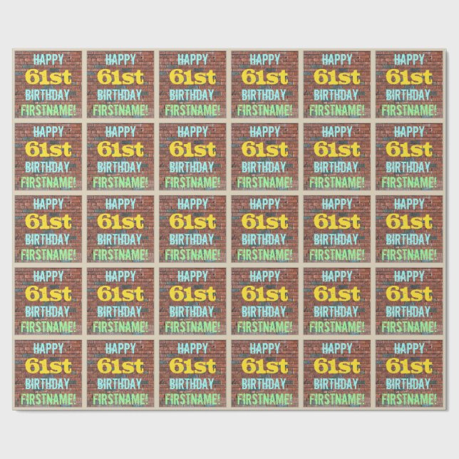 Brick Wall Graffiti Inspiriert 61. Geburtstag + Na Geschenkpapier (Flach)