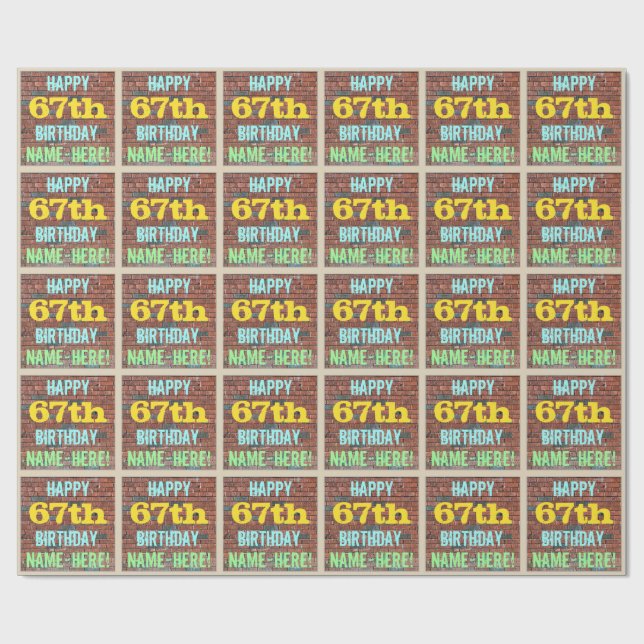 Brick Wall Graffiti Inspiriert 67. Geburtstag + Na Geschenkpapier (Flach)