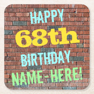 Brick Wall Graffiti Inspiriert 68. Geburtstag + Na Rechteckiger Pappuntersetzer
