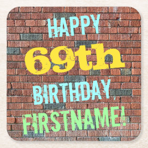 Brick Wall Graffiti Inspiriert 69. Geburtstag + Na Rechteckiger Pappuntersetzer